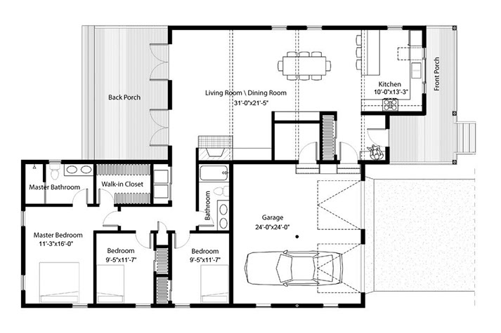 caribbean house plans, affordable 3 bedrooms, 2 baths, small family